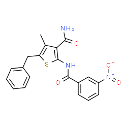 ChemSpider 2D Image | 5-Benzyl-4-methyl-2-[(3-nitrobenzoyl)amino]-3-thiophenecarboxamide | C20H17N3O4S
