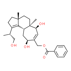 ChemSpider 2D Image | {(3aR,5aR,6S,9S,10aR)-6,9-Dihydroxy-1-[(2R)-1-hydroxy-2-propanyl]-3a,5a-dimethyl-2,3,3a,4,5,5a,6,9,10,10a-decahydrocyclohepta[e]inden-8-yl}methyl benzoate | C27H36O5