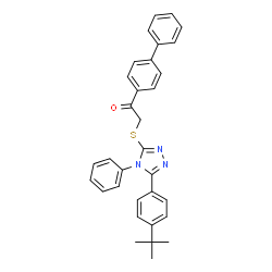 ChemSpider 2D Image | 1-(4-Biphenylyl)-2-({5-[4-(2-methyl-2-propanyl)phenyl]-4-phenyl-4H-1,2,4-triazol-3-yl}sulfanyl)ethanone | C32H29N3OS