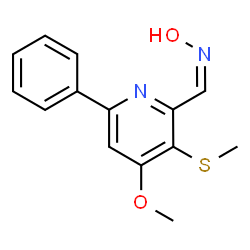 ChemSpider 2D Image | (Z)-N-Hydroxy-1-[4-methoxy-3-(methylsulfanyl)-6-phenyl-2-pyridinyl]methanimine | C14H14N2O2S