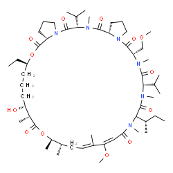 ChemSpider 2D Image | (6S,9S,15E,20S,21R,24R,25R,29R,31aS,37S,39aS)-12-[(2S)-2-Butanyl]-29-ethyl-25-hydroxy-9,37-diisopropyl-16-methoxy-6-(methoxymethyl)-7,10,13,17,20,21,24,38-octamethyl-1,2,3,6,7,9,10,12,13,20,21,24,25,2
6,27,28,29,31a,32,33,34,37,38,39a-tetracosahydro-5H,23H,31H-dipyrrolo[2,1-c:2',1'-i][1,28,4,7,10,13,16,19]dioxahexaazacyclopentatriacontine-5,8,11,14,23,31,36,39(19H)-octone | C56H94N6O13