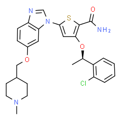 ChemSpider 2D Image | 3-[(1R)-1-(2-Chlorophenyl)ethoxy]-5-{6-[(1-methyl-4-piperidinyl)methoxy]-1H-benzimidazol-1-yl}-2-thiophenecarboxamide | C27H29ClN4O3S