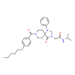 ChemSpider 2D Image | 2-[8-(4-Hexylbenzoyl)-4-oxo-1-phenyl-1,3,8-triazaspiro[4.5]dec-3-yl]-N-isopropylacetamide | C31H42N4O3