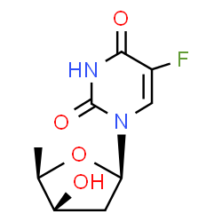 ChemSpider 2D Image | 1-(2,5-Dideoxy-beta-D-threo-pentofuranosyl)-5-fluoro-2,4(1H,3H)-pyrimidinedione | C9H11FN2O4