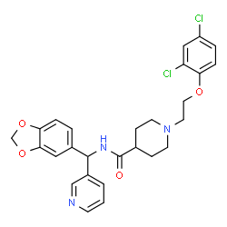 ChemSpider 2D Image | N-[1,3-Benzodioxol-5-yl(3-pyridinyl)methyl]-1-[2-(2,4-dichlorophenoxy)ethyl]-4-piperidinecarboxamide | C27H27Cl2N3O4