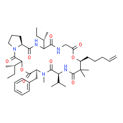 ChemSpider 2D Image | (9S,13S,16S,24aS)-16-Benzyl-3,19-di[(2S)-2-butanyl]-13-isopropyl-10,10,15-trimethyl-9-(4-penten-1-yl)dodecahydro-1H,9H-pyrrolo[2,1-i][1,13,4,7,10,16,19]dioxapentaazacyclodocosine-1,4,7,11,14,17,20(10H
,19H)-heptone | C44H67N5O9