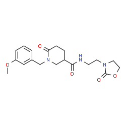 ChemSpider 2D Image | 1-(3-Methoxybenzyl)-6-oxo-N-[2-(2-oxo-1,3-oxazolidin-3-yl)ethyl]-3-piperidinecarboxamide | C19H25N3O5