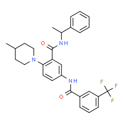 ChemSpider 2D Image | 2-(4-Methyl-1-piperidinyl)-N-(1-phenylethyl)-5-{[3-(trifluoromethyl)benzoyl]amino}benzamide | C29H30F3N3O2