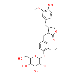 ChemSpider 2D Image | 4-{[4-(4-Hydroxy-3-methoxybenzyl)-2-oxotetrahydro-3-furanyl]methyl}-2-methoxyphenyl hexopyranoside | C26H32O11