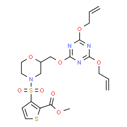 ChemSpider 2D Image | Methyl 3-{[2-({[4,6-bis(allyloxy)-1,3,5-triazin-2-yl]oxy}methyl)-4-morpholinyl]sulfonyl}-2-thiophenecarboxylate | C20H24N4O8S2