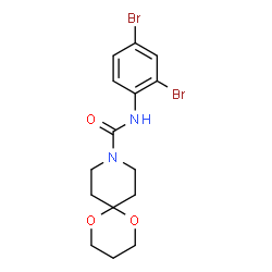 ChemSpider 2D Image | N-(2,4-Dibromophenyl)-1,5-dioxa-9-azaspiro[5.5]undecane-9-carboxamide | C15H18Br2N2O3