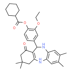 ChemSpider 2D Image | 2-Ethoxy-4-(3,3,7,8-tetramethyl-1-oxo-2,3,4,5,10,11-hexahydro-1H-dibenzo[b,e][1,4]diazepin-11-yl)phenyl cyclohexanecarboxylate | C32H40N2O4