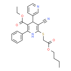 ChemSpider 2D Image | Ethyl 6'-[(2-butoxy-2-oxoethyl)sulfanyl]-5'-cyano-2'-phenyl-1',4'-dihydro-3,4'-bipyridine-3'-carboxylate | C26H27N3O4S