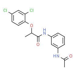 ChemSpider 2D Image | N-(3-Acetamidophenyl)-2-(2,4-dichlorophenoxy)propanamide | C17H16Cl2N2O3