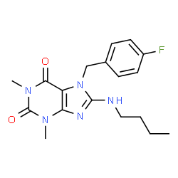 ChemSpider 2D Image | 8-(Butylamino)-7-(4-fluorobenzyl)-1,3-dimethyl-3,7-dihydro-1H-purine-2,6-dione | C18H22FN5O2