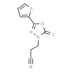 ChemSpider 2D Image | 5-(2-Thienyl)-2-thioxo-1,3,4-oxadiazole-3(2H)-propanenitrile | C9H7N3OS2