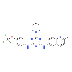 ChemSpider 2D Image | N-(2-Methyl-6-quinolinyl)-6-(1-piperidinyl)-N'-[4-(trifluoromethoxy)phenyl]-1,3,5-triazine-2,4-diamine | C25H24F3N7O