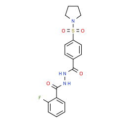 ChemSpider 2D Image | 2-Fluoro-N'-[4-(1-pyrrolidinylsulfonyl)benzoyl]benzohydrazide | C18H18FN3O4S