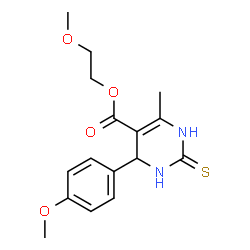 ChemSpider 2D Image | 2-Methoxyethyl 4-(4-methoxyphenyl)-6-methyl-2-thioxo-1,2,3,4-tetrahydro-5-pyrimidinecarboxylate | C16H20N2O4S