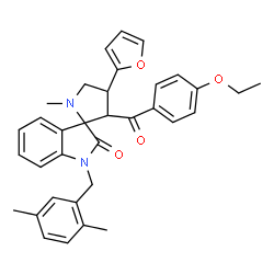 ChemSpider 2D Image | 1-(2,5-Dimethylbenzyl)-3'-(4-ethoxybenzoyl)-4'-(2-furyl)-1'-methylspiro[indole-3,2'-pyrrolidin]-2(1H)-one | C34H34N2O4