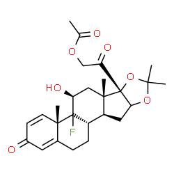 ChemSpider 2D Image | 2-[(4aS,5S,6aS,6bS,10aS,10bS)-4b-Fluoro-5-hydroxy-4a,6a,8,8-tetramethyl-2-oxo-2,4a,4b,5,6,6a,9a,10,10a,10b,11,12-dodecahydro-6bH-naphtho[2',1':4,5]indeno[1,2-d][1,3]dioxol-6b-yl]-2-oxoethyl acetate | C26H33FO7