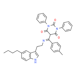 ChemSpider 2D Image | 5-[(Z)-{[2-(5-Butyl-1H-indol-3-yl)ethyl]imino}(4-methylphenyl)methyl]-1,3-diphenyl-2,4,6(1H,3H,5H)-pyrimidinetrione | C38H36N4O3