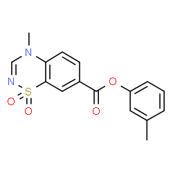 ChemSpider 2D Image | 3-Methylphenyl 4-methyl-4H-1,2,4-benzothiadiazine-7-carboxylate 1,1-dioxide | C16H14N2O4S