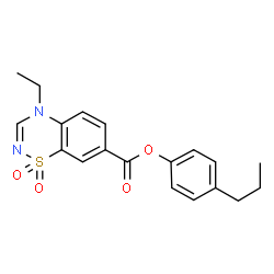ChemSpider 2D Image | 4-Propylphenyl 4-ethyl-4H-1,2,4-benzothiadiazine-7-carboxylate 1,1-dioxide | C19H20N2O4S