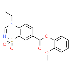 ChemSpider 2D Image | 2-Methoxyphenyl 4-ethyl-4H-1,2,4-benzothiadiazine-7-carboxylate 1,1-dioxide | C17H16N2O5S