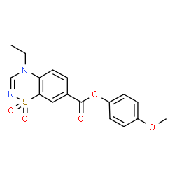 ChemSpider 2D Image | 4-Methoxyphenyl 4-ethyl-4H-1,2,4-benzothiadiazine-7-carboxylate 1,1-dioxide | C17H16N2O5S