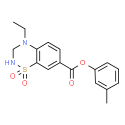 ChemSpider 2D Image | 3-Methylphenyl 4-ethyl-3,4-dihydro-2H-1,2,4-benzothiadiazine-7-carboxylate 1,1-dioxide | C17H18N2O4S