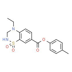 ChemSpider 2D Image | 4-Methylphenyl 4-ethyl-3,4-dihydro-2H-1,2,4-benzothiadiazine-7-carboxylate 1,1-dioxide | C17H18N2O4S
