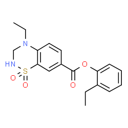 ChemSpider 2D Image | 2-Ethylphenyl 4-ethyl-3,4-dihydro-2H-1,2,4-benzothiadiazine-7-carboxylate 1,1-dioxide | C18H20N2O4S