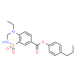 ChemSpider 2D Image | 4-Propylphenyl 4-ethyl-3,4-dihydro-2H-1,2,4-benzothiadiazine-7-carboxylate 1,1-dioxide | C19H22N2O4S
