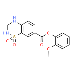 ChemSpider 2D Image | 2-Methoxyphenyl 3,4-dihydro-2H-1,2,4-benzothiadiazine-7-carboxylate 1,1-dioxide | C15H14N2O5S