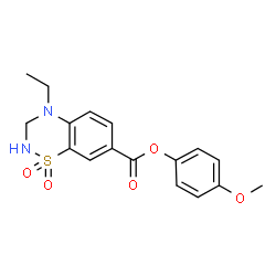 ChemSpider 2D Image | 4-Methoxyphenyl 4-ethyl-3,4-dihydro-2H-1,2,4-benzothiadiazine-7-carboxylate 1,1-dioxide | C17H18N2O5S