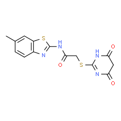 ChemSpider 2D Image | 2-[(4,6-Dioxo-1,4,5,6-tetrahydro-2-pyrimidinyl)sulfanyl]-N-(6-methyl-1,3-benzothiazol-2-yl)acetamide | C14H12N4O3S2