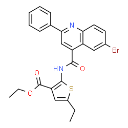 ChemSpider 2D Image | Ethyl 2-{[(6-bromo-2-phenyl-4-quinolinyl)carbonyl]amino}-5-ethyl-3-thiophenecarboxylate | C25H21BrN2O3S