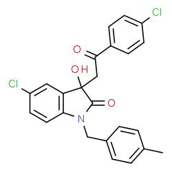 ChemSpider 2D Image | 5-Chloro-3-[2-(4-chlorophenyl)-2-oxoethyl]-3-hydroxy-1-(4-methylbenzyl)-1,3-dihydro-2H-indol-2-one | C24H19Cl2NO3