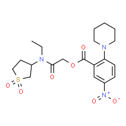 ChemSpider 2D Image | 2-[(1,1-Dioxidotetrahydro-3-thiophenyl)(ethyl)amino]-2-oxoethyl 5-nitro-2-(1-piperidinyl)benzoate | C20H27N3O7S