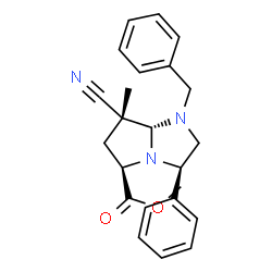ChemSpider 2D Image | Methyl (3R,5R,7S,7aR)-1-benzyl-7-cyano-7-methyl-3-phenylhexahydro-1H-pyrrolo[1,2-a]imidazole-5-carboxylate | C23H25N3O2