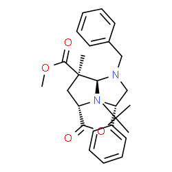 ChemSpider 2D Image | 7-Methyl 5-(2-methyl-2-propanyl) (3S,5S,7R,7aS)-1-benzyl-7-methyl-3-phenylhexahydro-1H-pyrrolo[1,2-a]imidazole-5,7-dicarboxylate | C27H34N2O4
