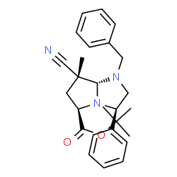 ChemSpider 2D Image | 2-Methyl-2-propanyl (3R,5R,7S,7aR)-1-benzyl-7-cyano-7-methyl-3-phenylhexahydro-1H-pyrrolo[1,2-a]imidazole-5-carboxylate | C26H31N3O2