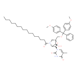 ChemSpider 2D Image | 1-[(1R,3R,4R,7S)-1-{[Bis(4-methoxyphenyl)(phenyl)methoxy]methyl}-7-hydroxy-5-palmitoyl-2-oxa-5-azabicyclo[2.2.1]hept-3-yl]-5-methyl-2,4(1H,3H)-pyrimidinedione | C48H63N3O8
