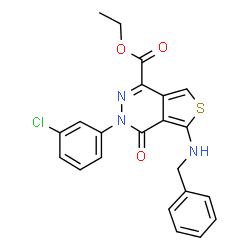 ChemSpider 2D Image | Ethyl 5-(benzylamino)-3-(3-chlorophenyl)-4-oxo-3,4-dihydrothieno[3,4-d]pyridazine-1-carboxylate | C22H18ClN3O3S