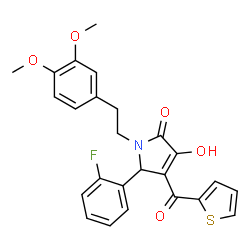 ChemSpider 2D Image | 1-[2-(3,4-Dimethoxyphenyl)ethyl]-5-(2-fluorophenyl)-3-hydroxy-4-(2-thienylcarbonyl)-1,5-dihydro-2H-pyrrol-2-one | C25H22FNO5S