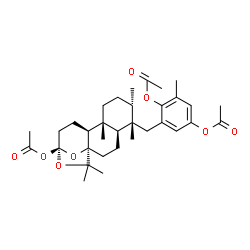 ChemSpider 2D Image | 2-{[(1R,4R,5S,6S,9R,10S,13R)-13-Acetoxy-5,6,9,15,15-pentamethyl-14,16-dioxatetracyclo[11.2.1.0~1,10~.0~4,9~]hexadec-5-yl]methyl}-6-methyl-1,4-phenylene diacetate | C33H46O8