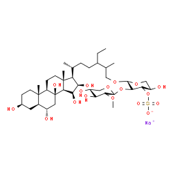 ChemSpider 2D Image | Sodium (3beta,5alpha,6alpha,15beta,16beta,24xi)-3,6,8,15,16-pentahydroxystigmastan-26-yl 2-O-(2-O-methyl-beta-D-xylopyranosyl)-3-O-sulfonato-beta-D-xylopyranoside | C40H69NaO17S