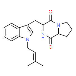 ChemSpider 2D Image | 3-{[1-(3-Methyl-2-buten-1-yl)-1H-indol-3-yl]methyl}hexahydropyrrolo[1,2-a]pyrazine-1,4-dione | C21H25N3O2