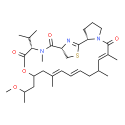 ChemSpider 2D Image | (2S,8E,12E,14E,20S,23S)-20-Isopropyl-17-(2-methoxypropyl)-8,10,15,21-tetramethyl-18-oxa-25-thia-6,21,26-triazatricyclo[21.2.1.0~2,6~]hexacosa-1(26),8,12,14-tetraene-7,19,22-trione | C32H49N3O5S